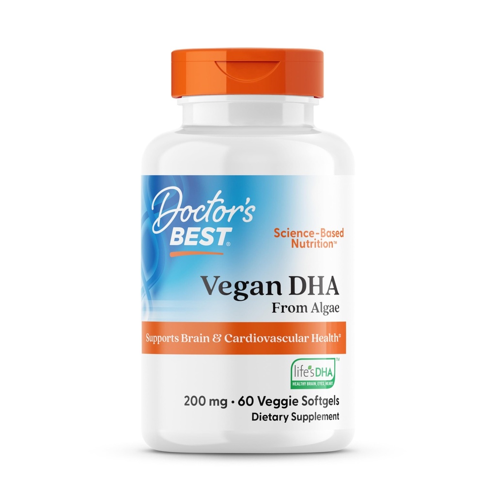 Dokter Vegan terbaik DHA dari Algae, Mendukung Kesehatan Otak & Kardiovaskular, Gluten Bebas, Bebas Soy, Vegan 60 Vegan Softgel