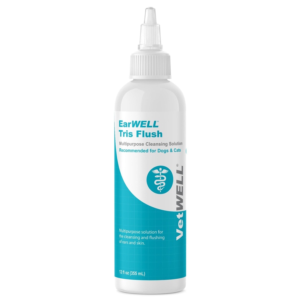 Vetwell Dog Ear Cleaner Solution & Infeksi Treatment for Dogs & Cats, Tris Otic Cleanser Drops Helping Ellement Odor and Relieve Infeksi - 12oz