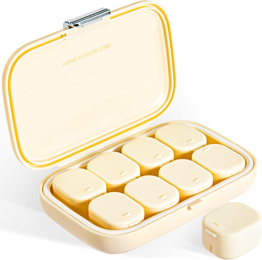 Daily Pill Organizer, 8 Comparts Portable Pill Case, Moisture- ProvicePill Case, Pill Dispensers, Travel Pill Container, untuk Hold Vitamins Colls Cover Loil More Tablet (Cream White)