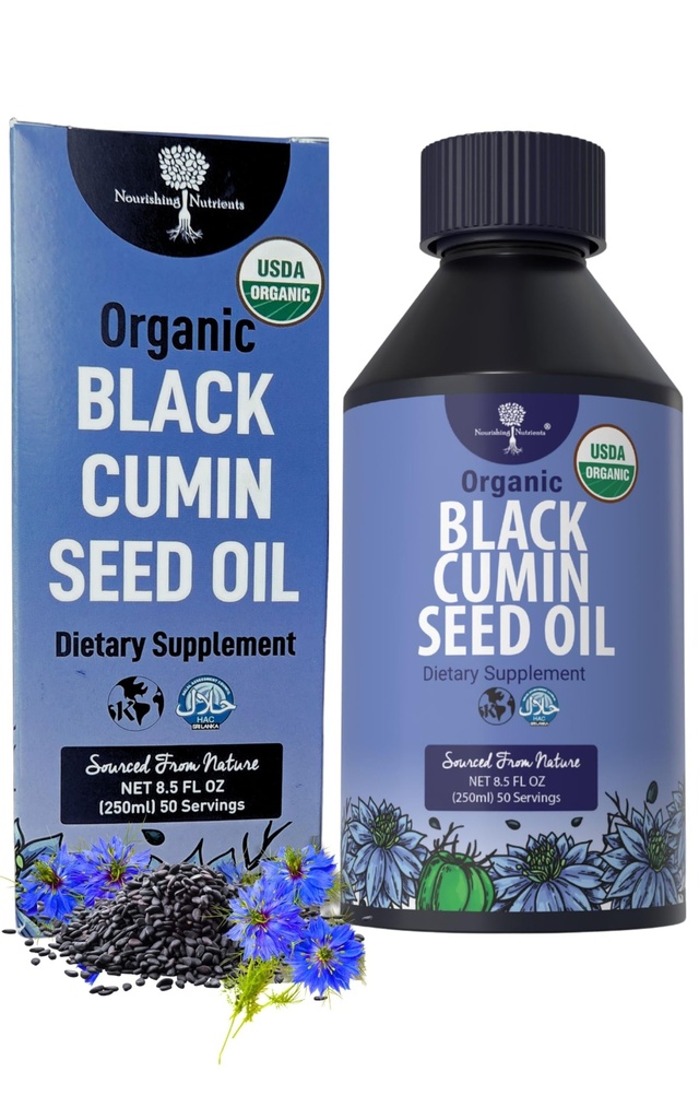 Kumin Hitam Organik Oil - USDA- Cold Menekan -hingga 6X Stronger Thymoquinone- Pure Nigella Sativa Cumin Seads - Premium Suplemen Immune Dukungan, Antioksidant, Calming, Skin & Hair (8.5 oz)