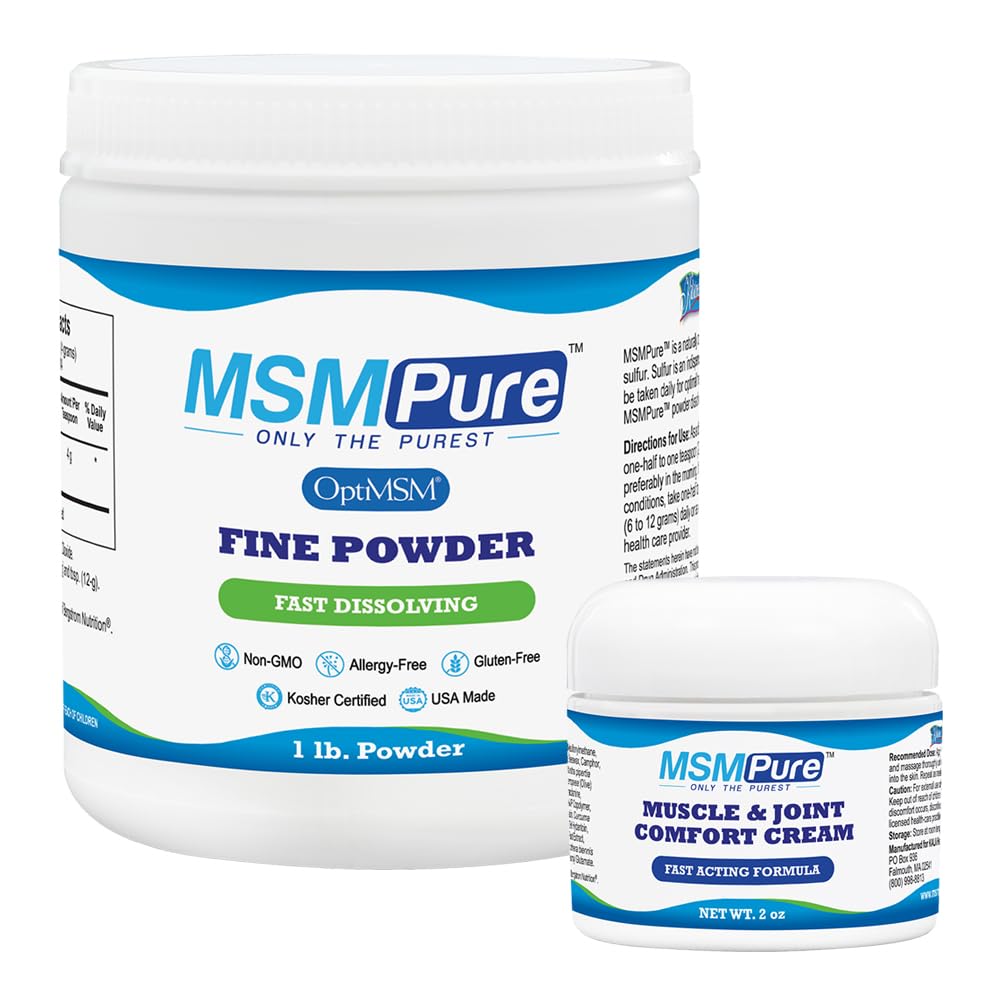 KALA HEALTH MSMPure Fine Powder 1lb dan Muscle & Joint Cream 2oz Bundle
