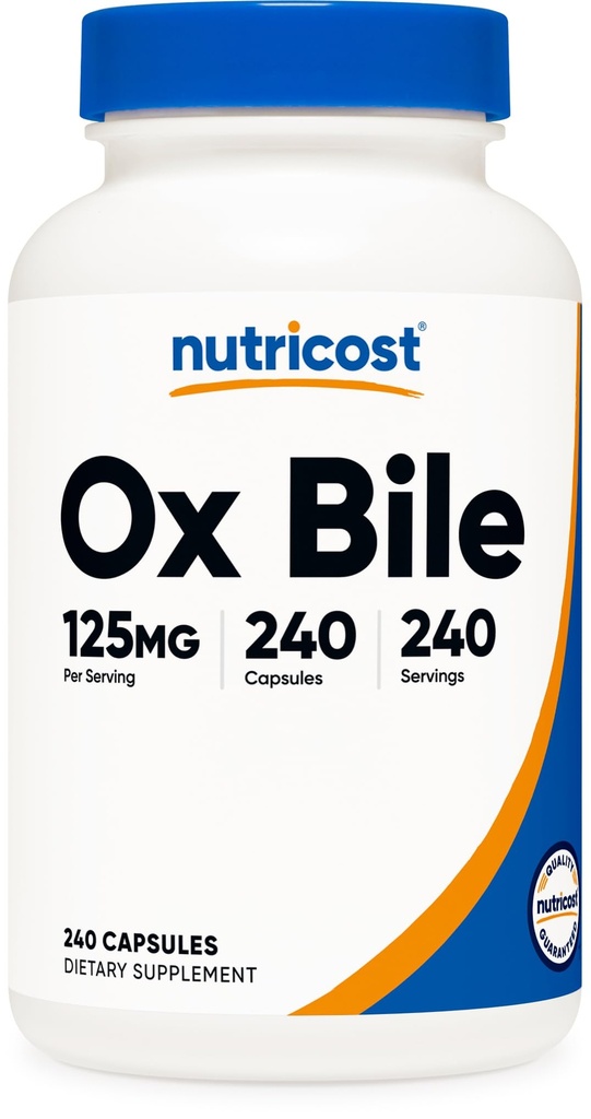 Nutricost Ox Bile Capsules 125mg, 240 Capsules - Non- GMO