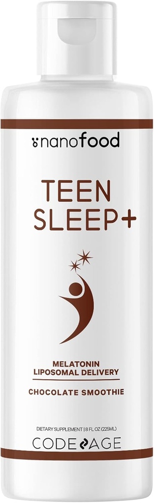 Codeage Lipomal Teen Sleep + Liquid Melonalin Suplement for Teenager, Vitamin E, Phospholipid Complex, Vegan Chocolate Smoothie Drops, Non-GMO, Sugar Free, 3 Month-Supply, 90 Phanpholipid Complex, 8 fl Oz