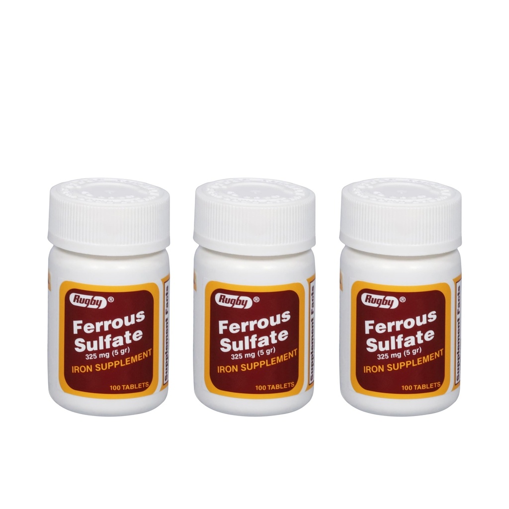 Rugby Ferrous Sulfate 325mg Tablet - Iron Suplement for Women and Men - 100 Count (3 Pack)