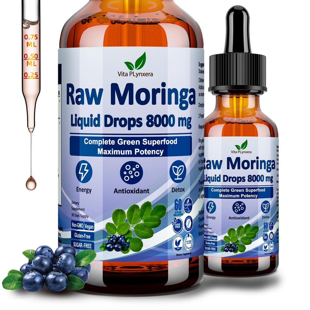 Liquid Raw Moringa Drops 8000 mg, Organik Moringa Oleifera Leaf Extract w.