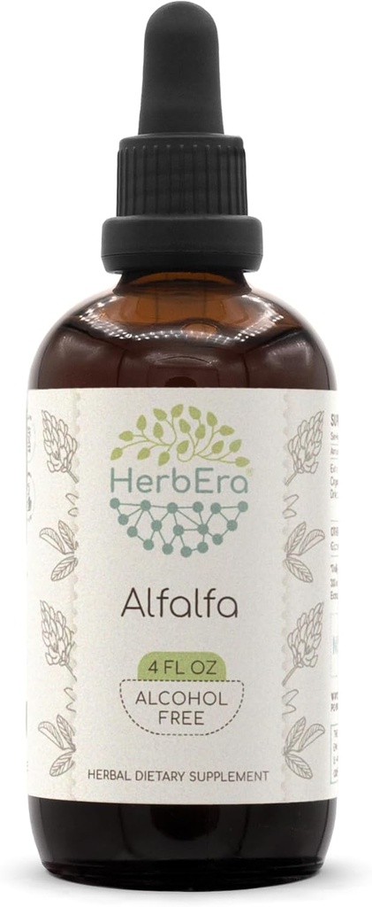 Herbera Alfalfa B120 Alcohol- Free Herbal Extract Tincture, konsentrasi Liquid Drops Natural Alfalfa 4 fl oz