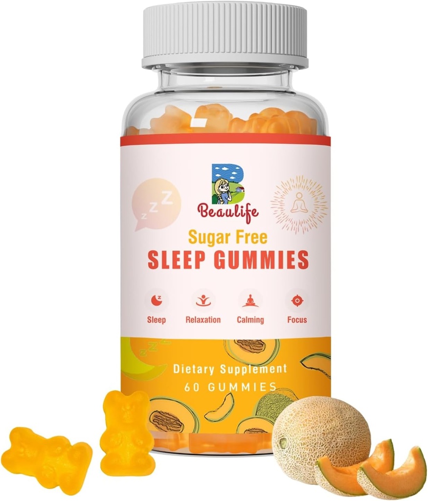 5 mg Melonatin Gummies, Sleep Support for Dewasa, Melonalin Suplemen untuk Tidur, 60 Cantaloupe- Gummi Terang
