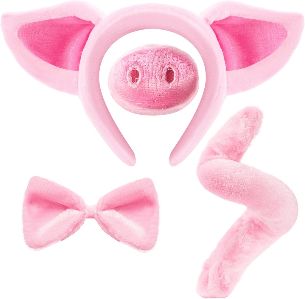 Speoktacular Creation Pink Pig Dalmatian Costume Set with Ears Nose Tail and Bow Tie, Animal Costume Accesories for Unisex