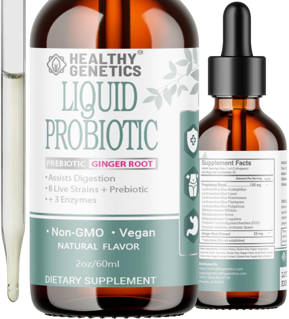 Protein Liquid for Women Men & Kids 124; Prebiotic + Ginger + Progration for Digetical Health 124; Aciologilus Probiotic 124; Dairy Free 124; Vegan 124; Non-GMO 124; Gluten Free 124; 30 Servings
