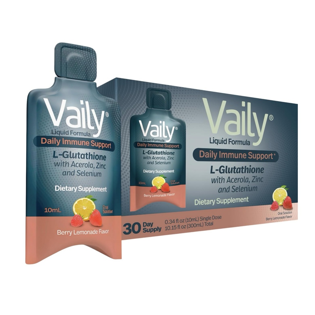Suplemen Dukungan Imune Vaily Immune untuk Orang dewasa - Limid Glutathione Tambahan 860 mg w / Acerola Vitamin C Zinc & Selenium - Potency Antioksidant Tinggi, Skin Kesehatan, Detox Setiap Hari - 30 Single- Dosis Vials