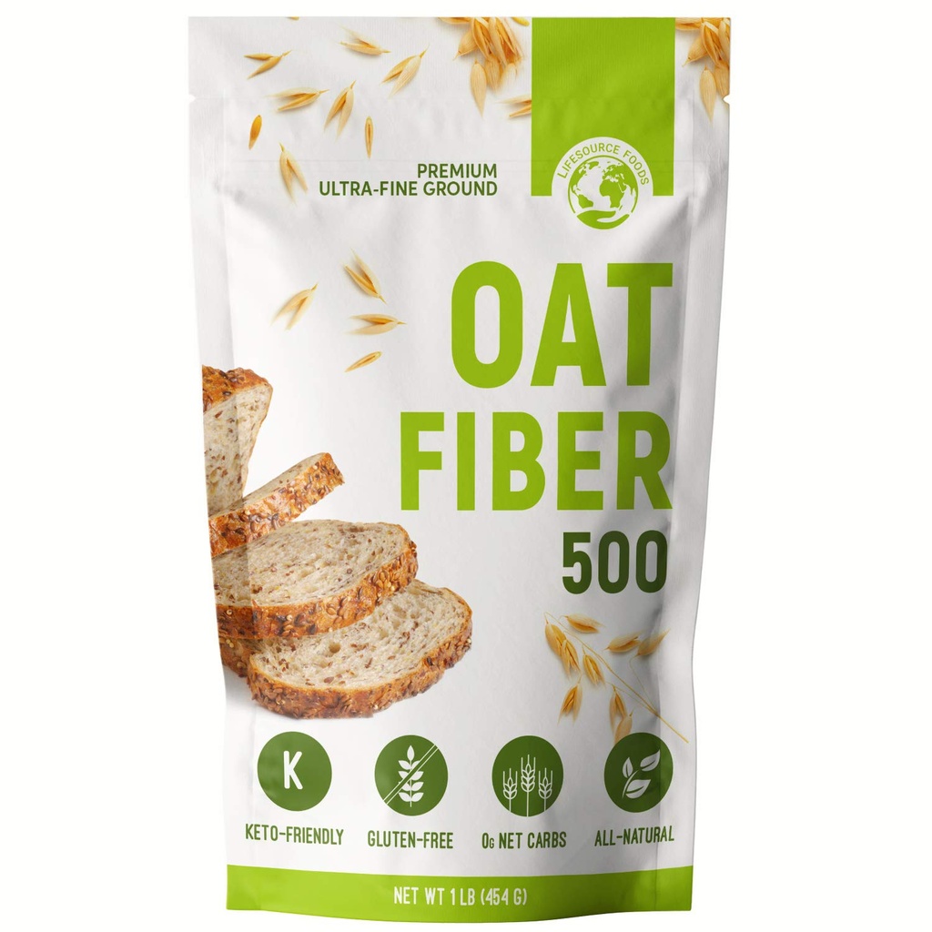LifeSource Foods Oat Fiber 500 (1 LB) Keto, Zero-Carb, Gluten-Free, All- Natural Fiber untuk Lower-Carb Baking dan Bread, OU Kosher, Prefaable Pouch