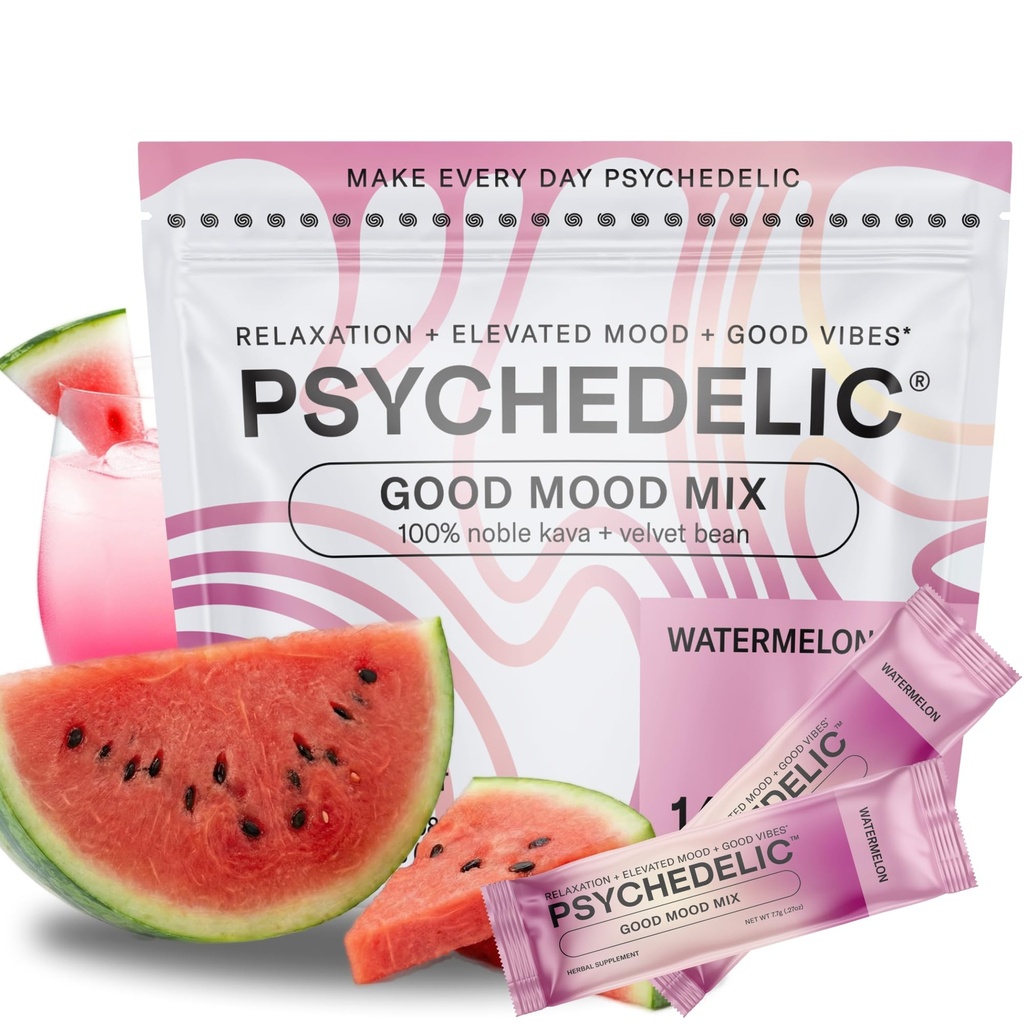 Baik Mood Mix - Semangka - Servis Bubuk - Mengkalungkan Kava Mix - Pelontar Terbuka Mudah - Serving - Flavored Kava Powder - Mucuna Pruriens - Stepia - Non altogen Adaptogen Mocktails - 14 Stick