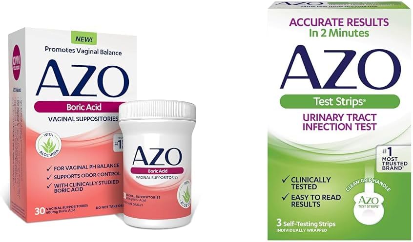 AZO Boric Acid Vaginal Suplotories Membantu Kontrol dan Pembatas Keseimbangan PH, 30 Menghitung Infeksi Tract Urinary (UTI) Test Strips, Hasil Akurat dalam 2 Menit, 3 Cacah