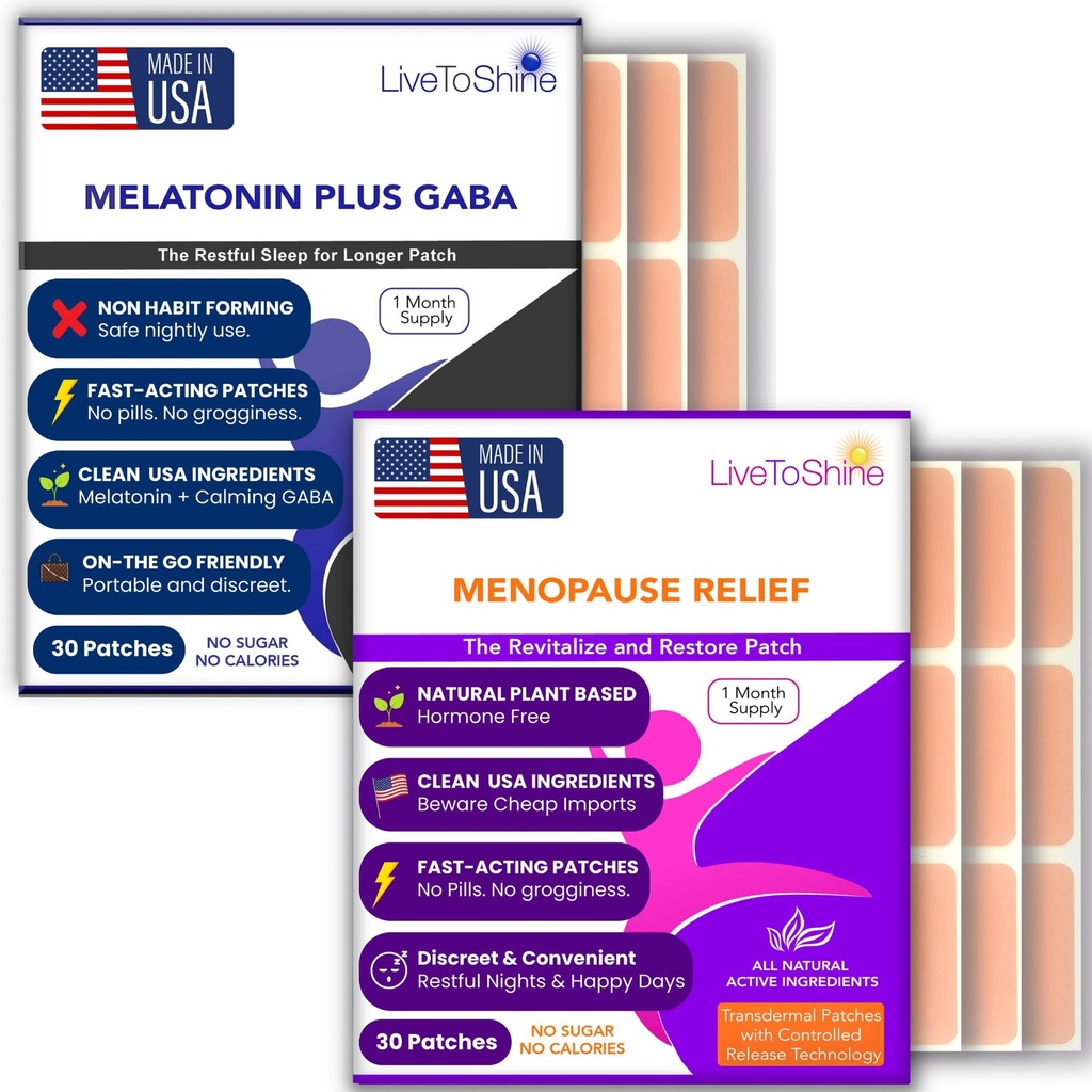 Relief Menopause dan Melonalin Sleep Patch Bundle - 2 Packs - Hot Flashes, Night Sweats, Mood Swings Relief Plus Restful Sleep Patch - 30 Day Suply Per Pack (60 Patch) - USA Dibuat oleh Live To Shine