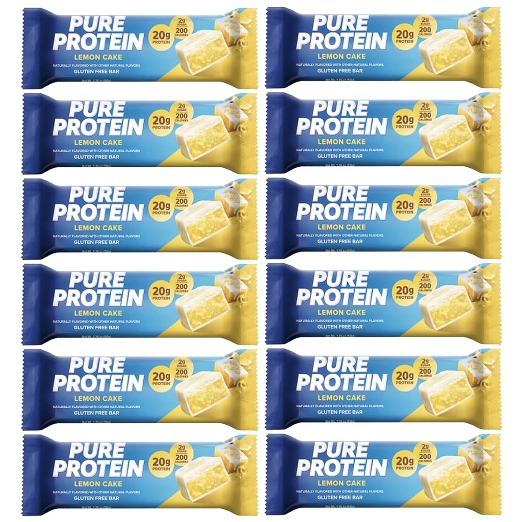 Murni Protein Bars, Protein Tinggi, Makanan Nutrisi untuk Mendukung Energi, Gula Rendah, 1.75 Oz 12 Hitung Kue Lemon