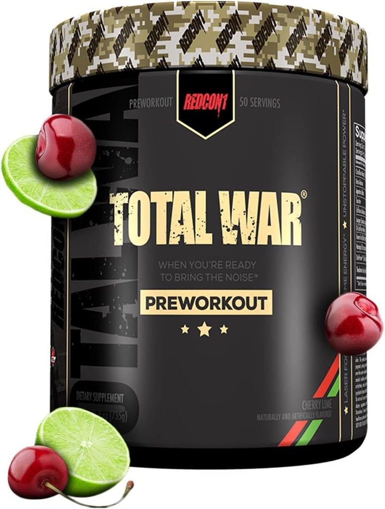 REDCON1 Total War Pre Workout, Cherry Lime - Beta Alanine + Citrulline Malate Vegan & Keto Friendly Pretraining for Men & Women with 320mg of Caffeine (50 Pelayan)