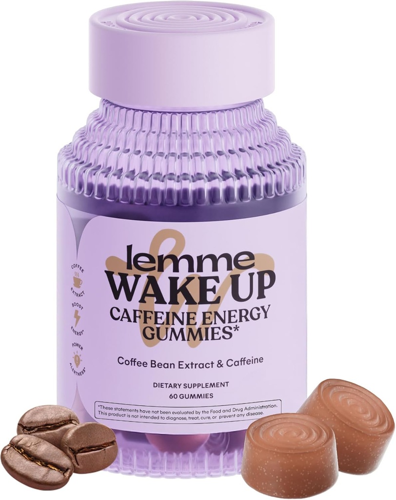 Lemme Wake Up Caffeine Energy Gummies, 80mg of Caffeine Per Serving, Coffee Bean Extract, Cappuccino Flavor, Vegetarian & Gluten Free, 1 Bulan Supply (60 ct)