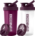 Utopia Home Protein Staker Bottle - (Paket 2) 28- Ounce botol Shaker untuk Mixes Protein - Fitness Olahraga Protein Mixer Shaker Botol (Plum & Clear / Plum)