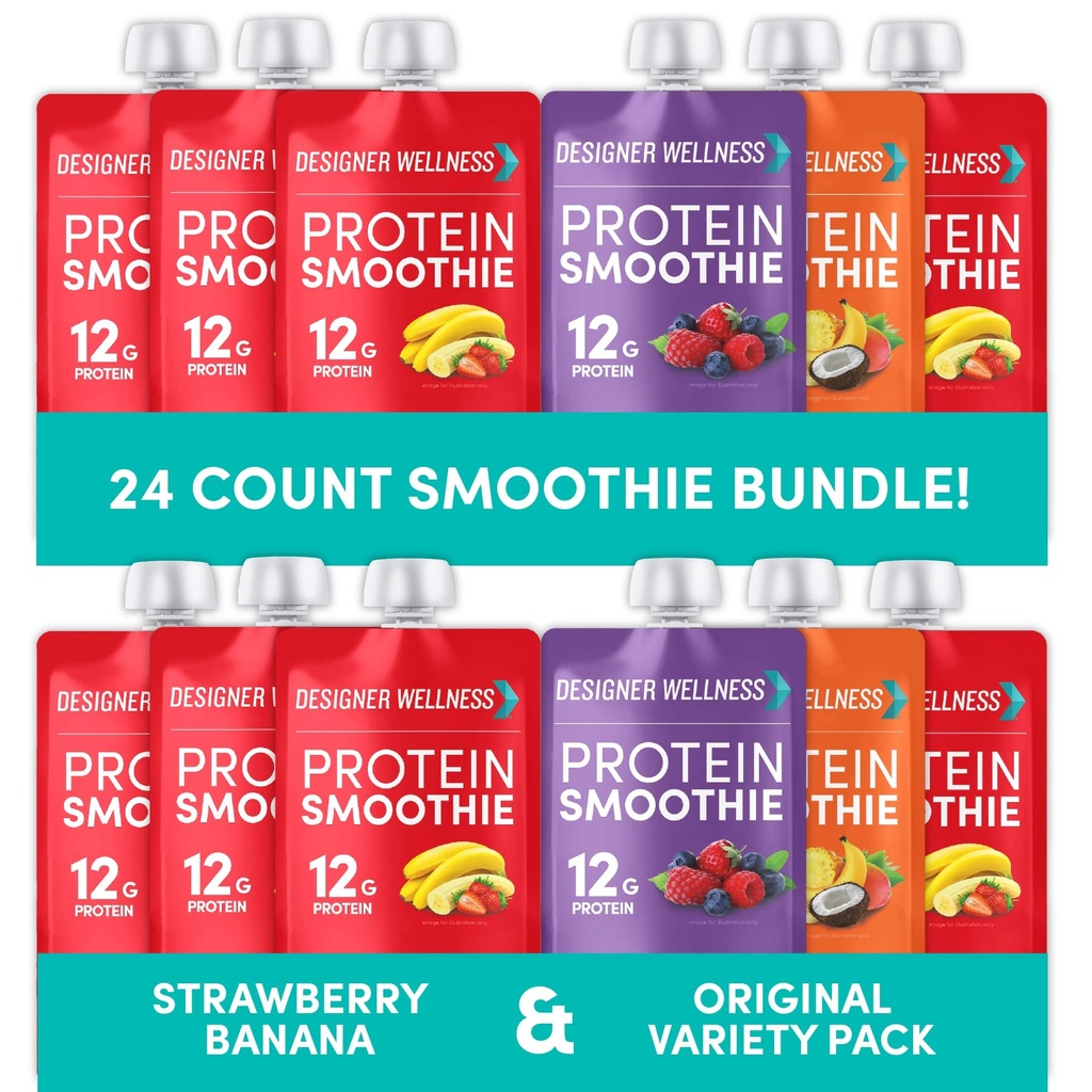 Designer Wellness Protein Smoothies Variety Pack dan Strawberry Banana Bundle