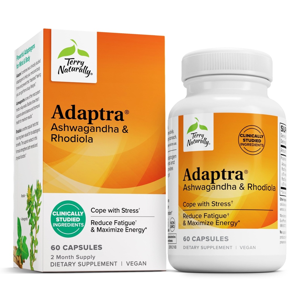 Terry Pastically Adaptra - Tambahan untuk Mendukung Kesehatan Adrenal - Aswagandha Tambahan dengan Ekstrak Rhodiola Rosea - Herbal Tambahan untuk Mendukung Energi & Konsentrasi - 60 Kapsul