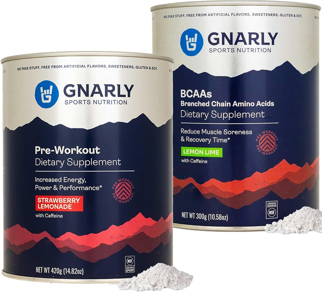 Nuklir Gnarly Pretraining Strawberry Lemonade (14.82oz) BCAAs Lemon Lime (10,58oz)