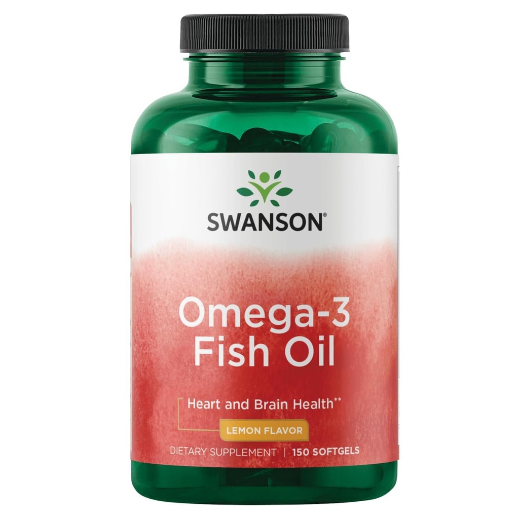 Swanson Omega 3 Fish Oil Suplement Heart Brain and Joint Dukung GMO-Free EFAs 180 mg EPA Plus 120 mg DHA 150 Softgel Capsules Flavor