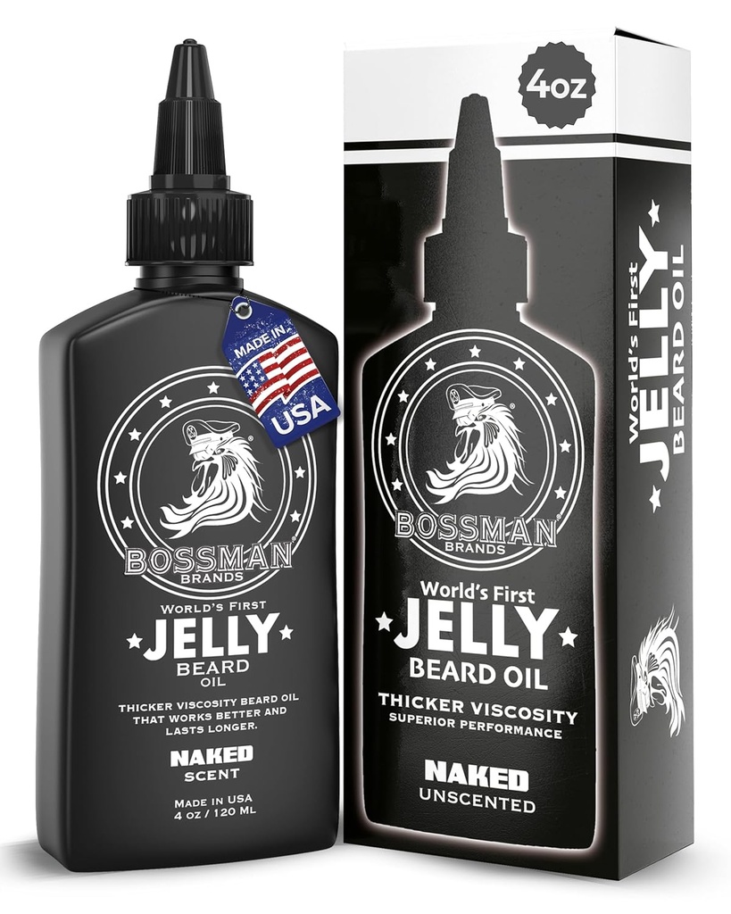 Bossman Jelly Beard Oil for Men (4 oz, Naked - Unscented) - Softens, Moisturizes & Conditions with Natural Ingreations
