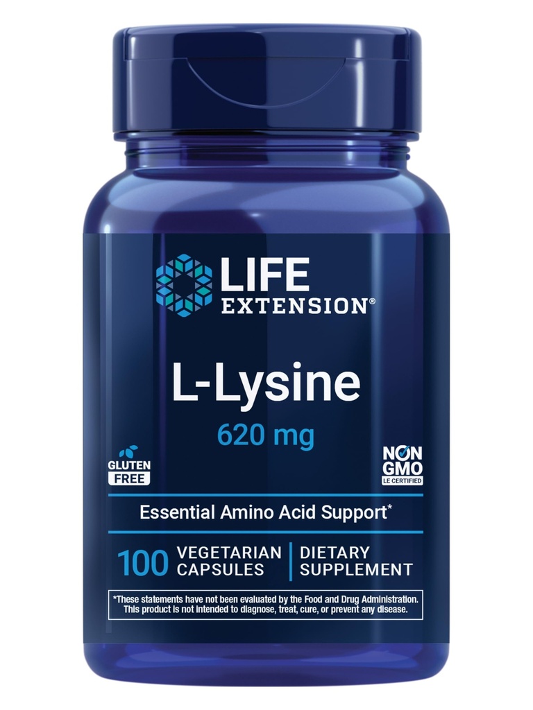 Ekstensi Hidup L-Lysine, 620 mg, Esculity Amino Acid for Healthy nitrogen balance, Calcium Metabolism, Stress Response & More, Gluten- Free, Non-GMO, Vegetarian, 100 Capsules