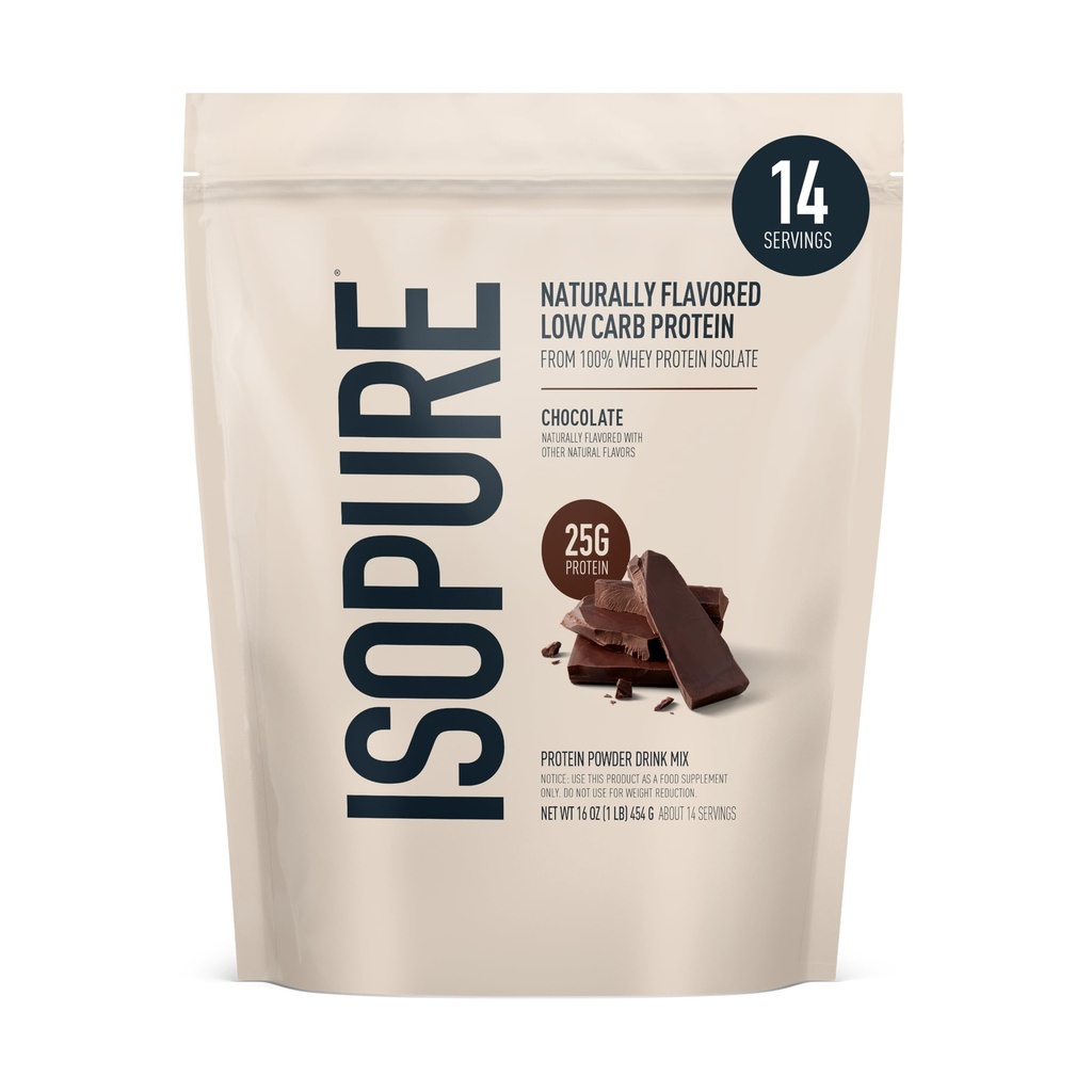 Isopure Low Carb 100% Pure Whey Isolate Protein Powder, Laktosa Free, Gluten Free, With Vitamin, Dark Chocolate, 25g Protein Per Serving, 1 Lb, 14 Servings (Packaging May Wary)