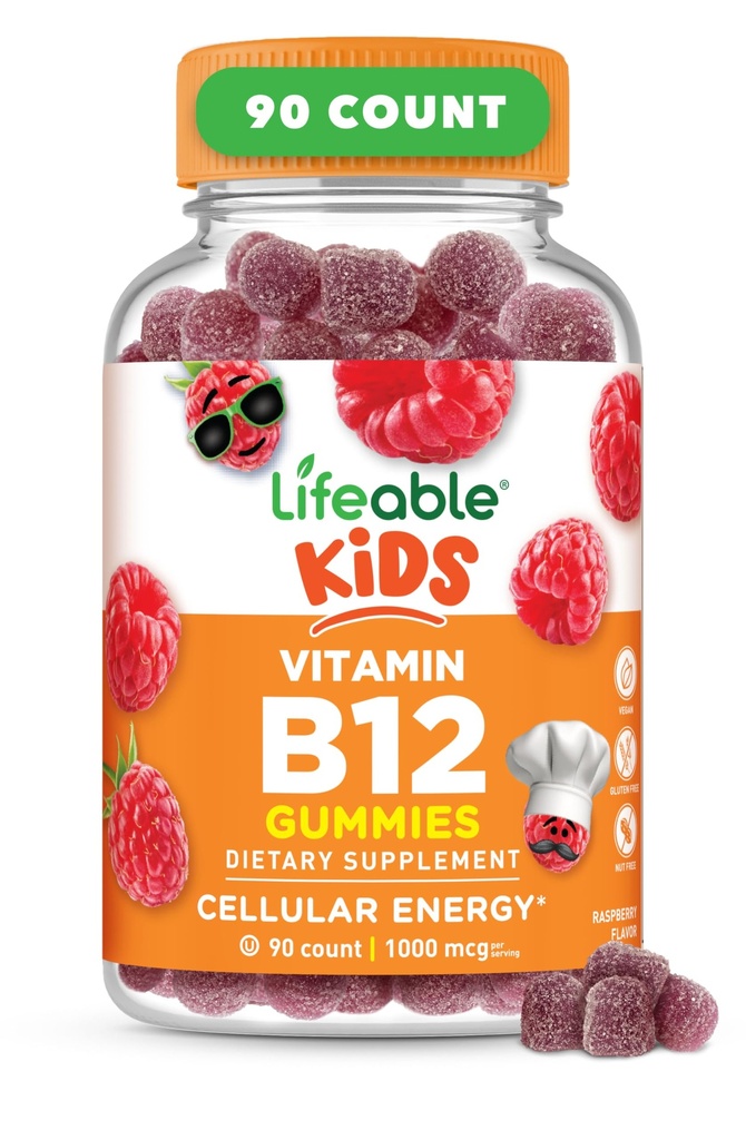 Lifeable Vitamin B12 for Kids 124; 1000 mcg 124; Great Tasting Vitamin B12 Gummies 124; Gluten Free, Vegan B12 Vitamin 124; B12 Vitamin for Energy, Mood and Nering System Dukungan 126; 90 Gummi
