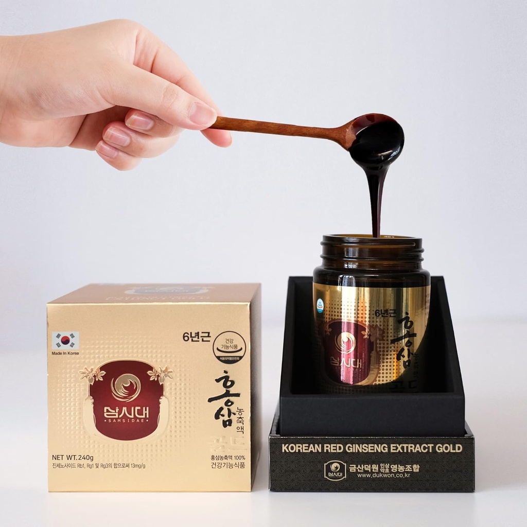 SAMSIDAE Korea Merah Ginseng Ekstrak Emas 240g 6 Tahun (13mg / g), 100% Ekstrak Red Ginseng - Boost Imunity and Provity Enhance Immunity, Mental Performance, Stamina, Kesehatan Energi