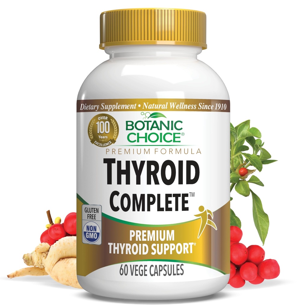 Pilihan Botanic Thyroid Lengkap - Dukung sekarang dengan Ashwagandha, Schisandra Chinensis, Iodin -for Thyroid Energy, Hair, Nail Health, Heart Support, Hormone Dukungan (60 Vege Caps)