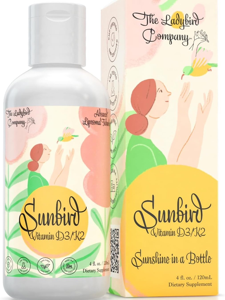 Sunbird Lipomal Lipomal Vitamin D for Women - Premium Vitamin D3 dan K2 for Menopause, Fertilitas, Pregnancy & Bone Health - Sugar- Free, Vegetarian, Sublingual Liquid Vitamin D3 dengan K2, Dibuat di Amerika Serikat