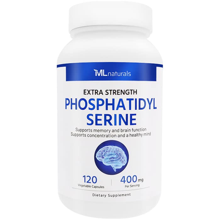ML Phoshatidyl Serine 400 mg (High Dosage) 120 Vegetable Capsules. Mendukung Fungsi Memory & Otak, Bukan-GMO, NSF- Sertifikasi & cGMP- Compliant