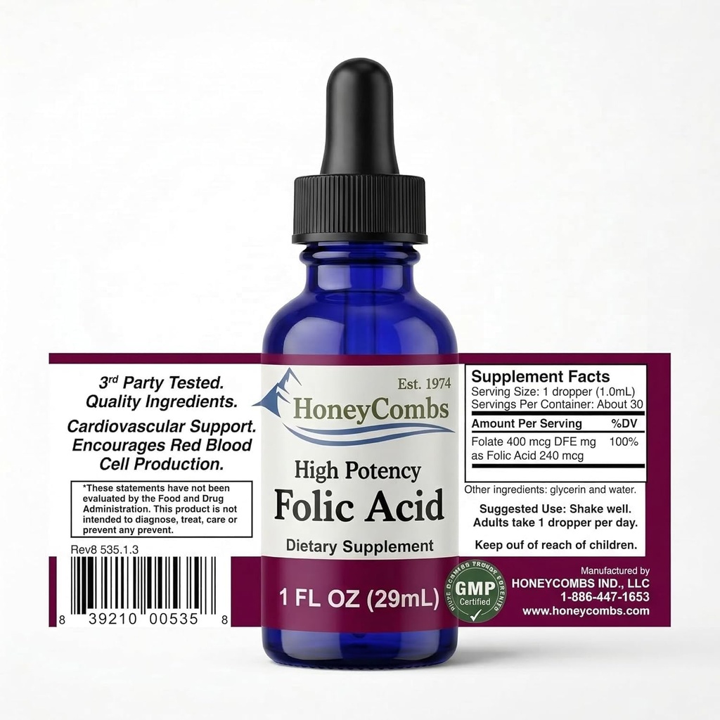 HoneyCombs Vitamin B9 Liquid Drops - Tinggi Potency Cair Vitamin B9 Acid Folic Suplement for Women