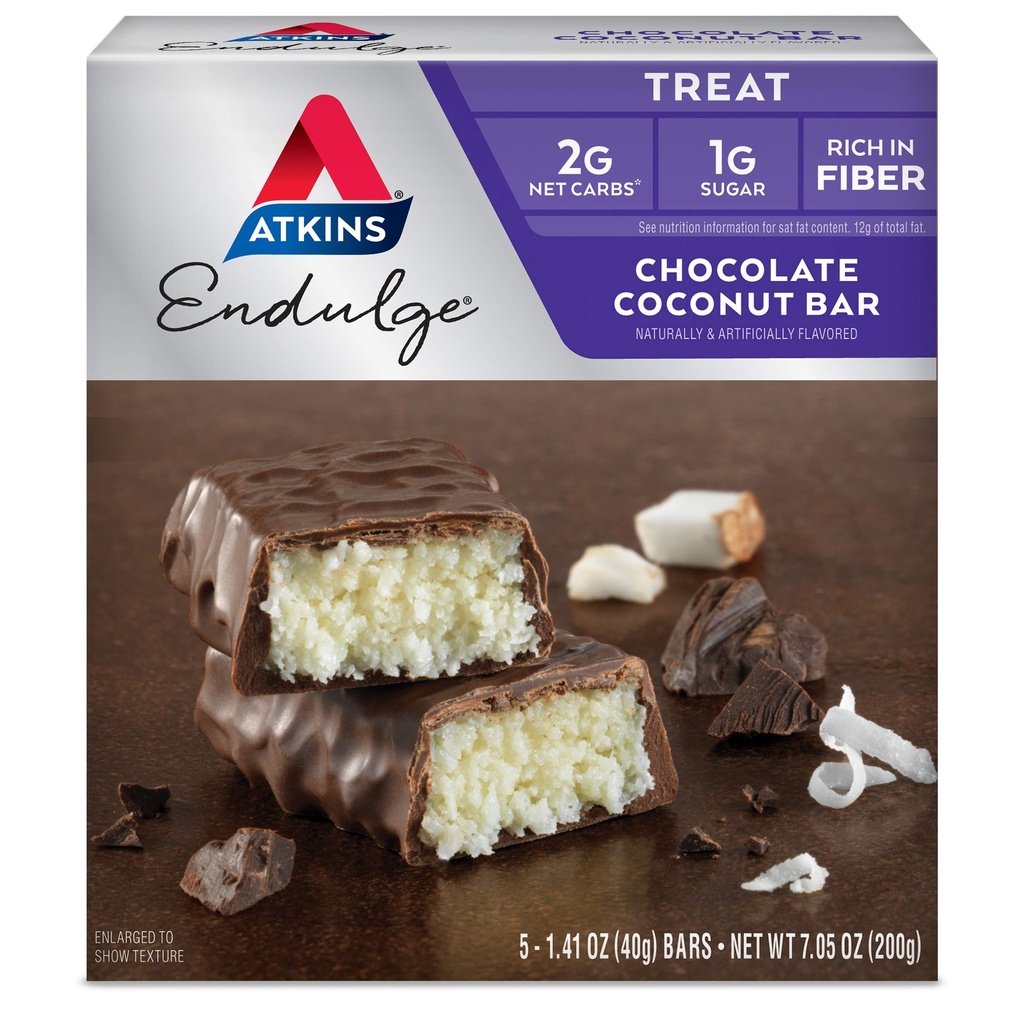 Atkins Endulge Chocolate Coconut Bar, Favorit Dessert, High in Fiber, 1g Sugar, 5 Count
