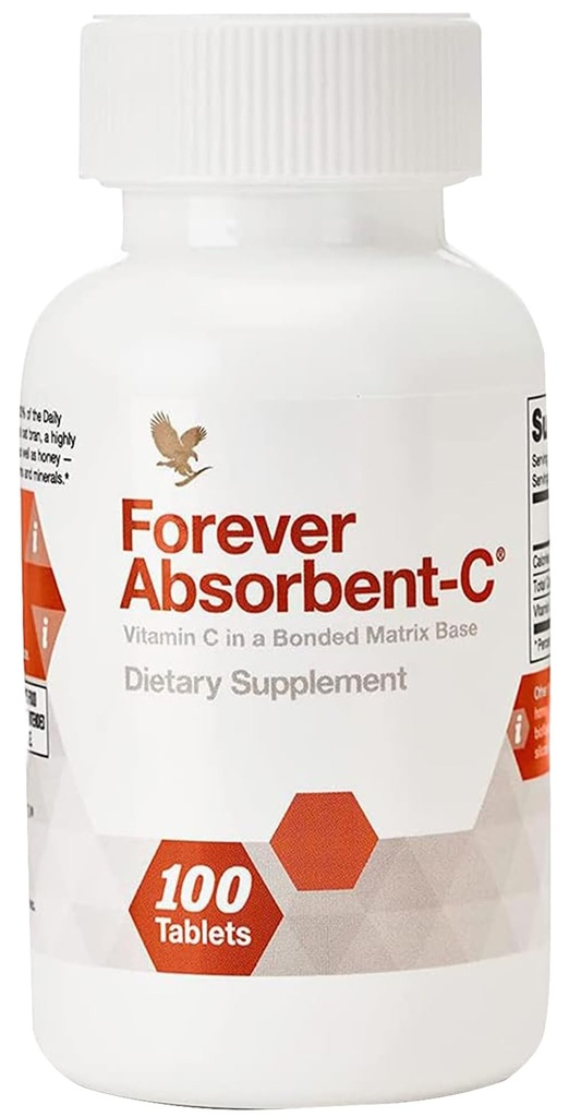 Selamanya Hidup - Absorbent-C, Orange dan Honey Flavor, Vitamin C Suplemen dengan Oat Bran, Dukungan Imune, Kesehatan Kulit, 1 Botol (100 Tablet)