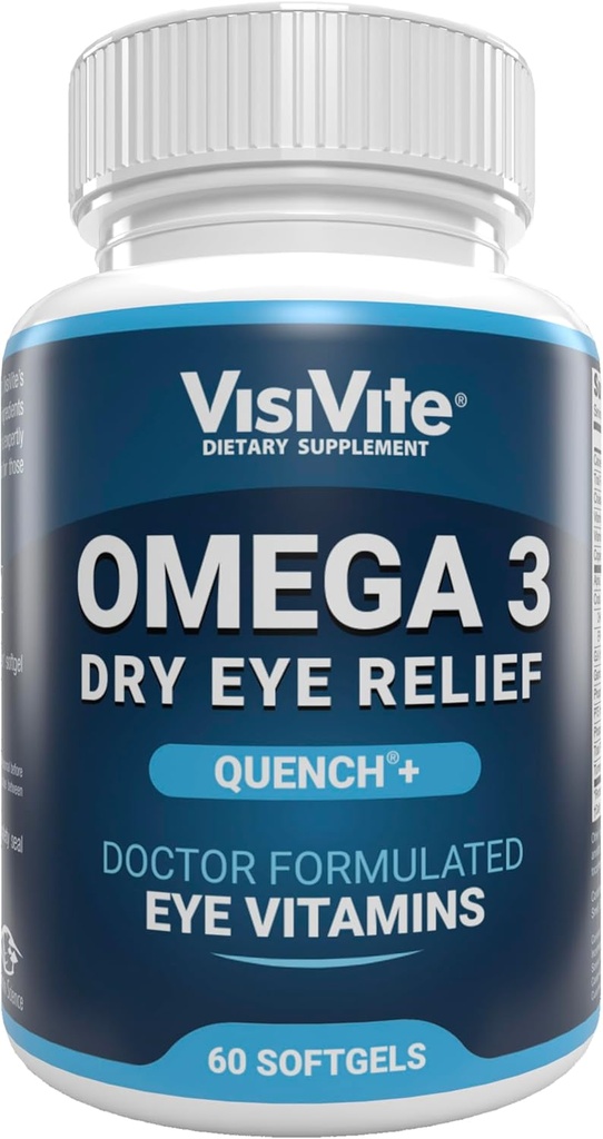 Omega 3 Dry Eye Suplemen dengan EPA dan DHA - VisiVite Dry Eye Quench + Mata Vitamin untuk mata kering dengan vitamin Omega 3 - vitamin Dry Eye Dibuat dengan Omega 3 Minyak Ikan - 60 Softgels.