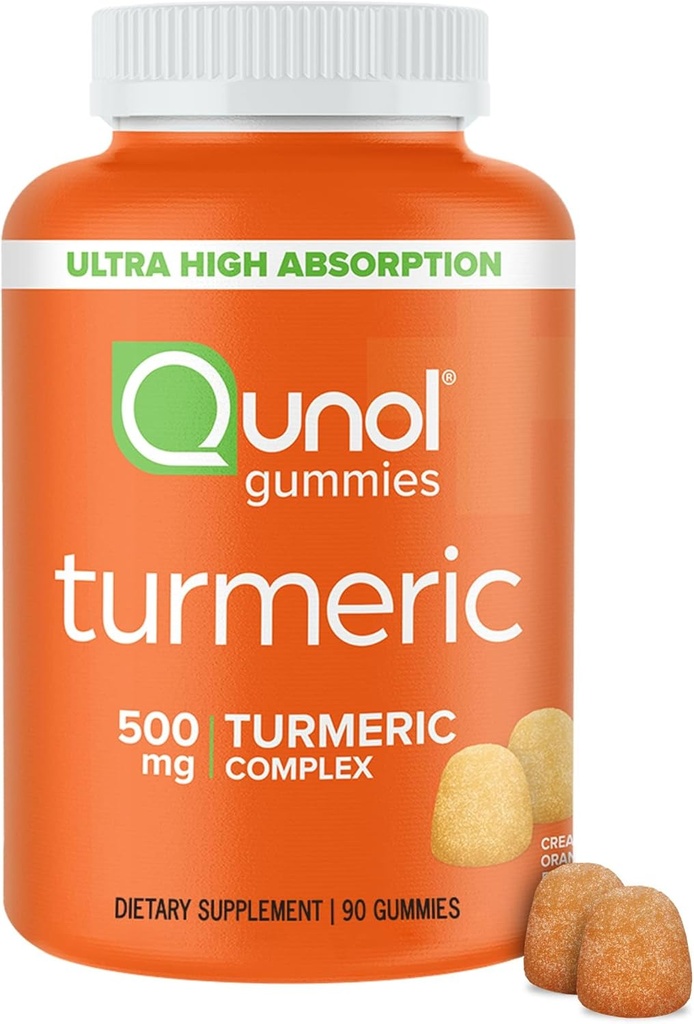 Quhol Turmeric Gummies, Gummy dengan 500mg Turmeric Curcumin, Dukungan Support Suplemen Ultra High Absorpsi Tumeric Curcumin, Vegan, Gluten Free, 90 Count