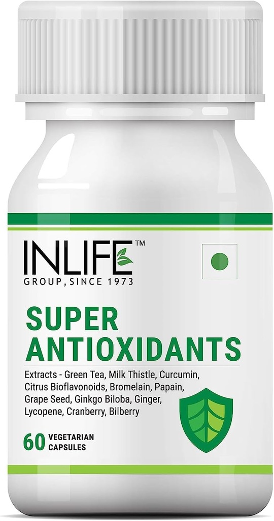Sheltr Super Antiokidant Suplemen Lycopene, Green Tea, Milk Thistle, Curcumin, Grape Benih, Ginkgo Biloba, Ginger, Cranberry, Bilberry, Alpha Lipoic Acid, Lutein, Alaxanthin - 60 Capsules (Paket 1)