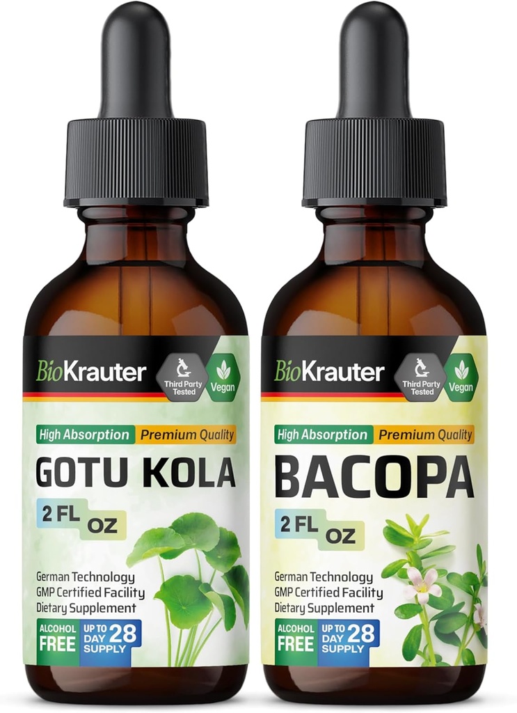 BIO KRAUTER Gotu Kola Tsuture 2 Fl Oz. & Bacopa Tincture 2 Fl.