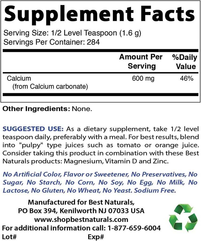 Kalsium Carbonate Powder 1 Pound & Magnesium Glycinate 425 mg