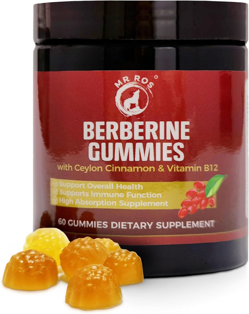 Premium Berberine Gummies 1500mg - Sugar-Free Metabolism Dukungan dengan Ceylon Cinnamon, Chromium, Magnesium, Zinc & B12- 60 Count