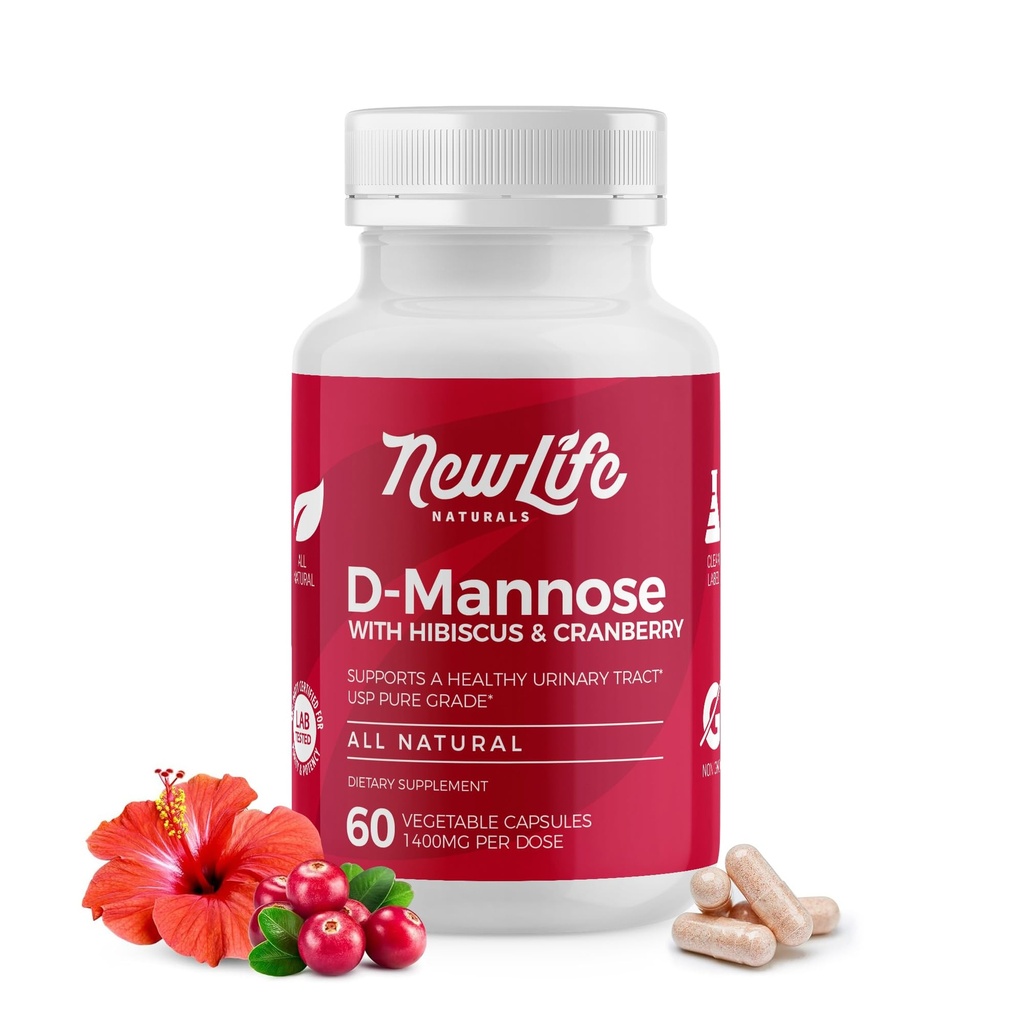 NewLife Companals D-Mannose Capsules 124; w / Cranberry dan Hibiscus Ekstraksi 124; Natural Tract Health Supplemen 124; 1400mg Pawder Veggie Pure 124; 60 Vevgie Capsules