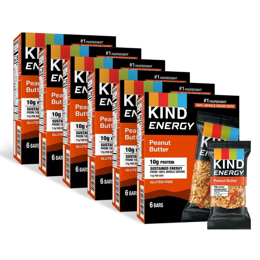 KIND Energy Bars, Peanut Butter, Sehat Snacks, Gluten Free, 10g Protein, 36 Count