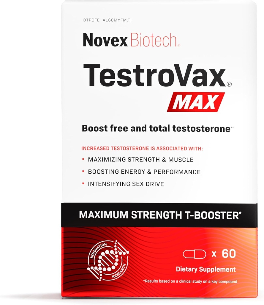 Novex Biotech TestroVax MAX - Daily Testosteron Multivitamin - Dietary Suplemen untuk Boosting Testosteron dan Meningkatkan Kekuatan, 60 Ct