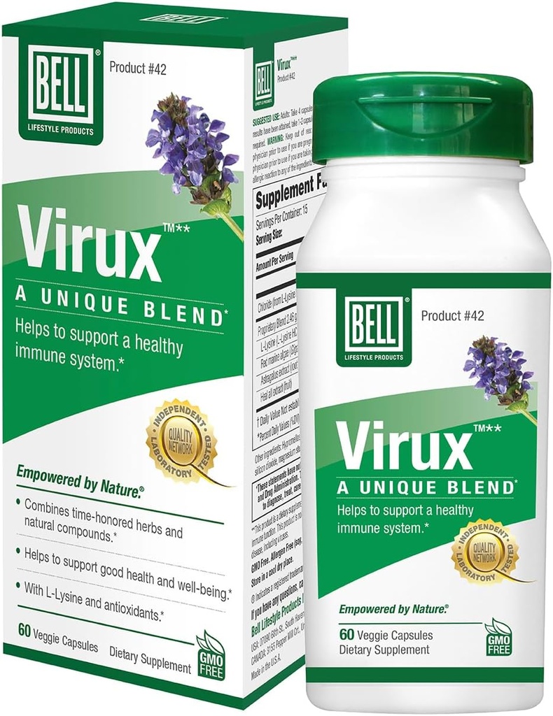Bell Virux # L Lysine dan Red Marine - Natural Herbal Blend, Unique Suplement to Boost The Immune Sysom- Lysine 100mg Capsules