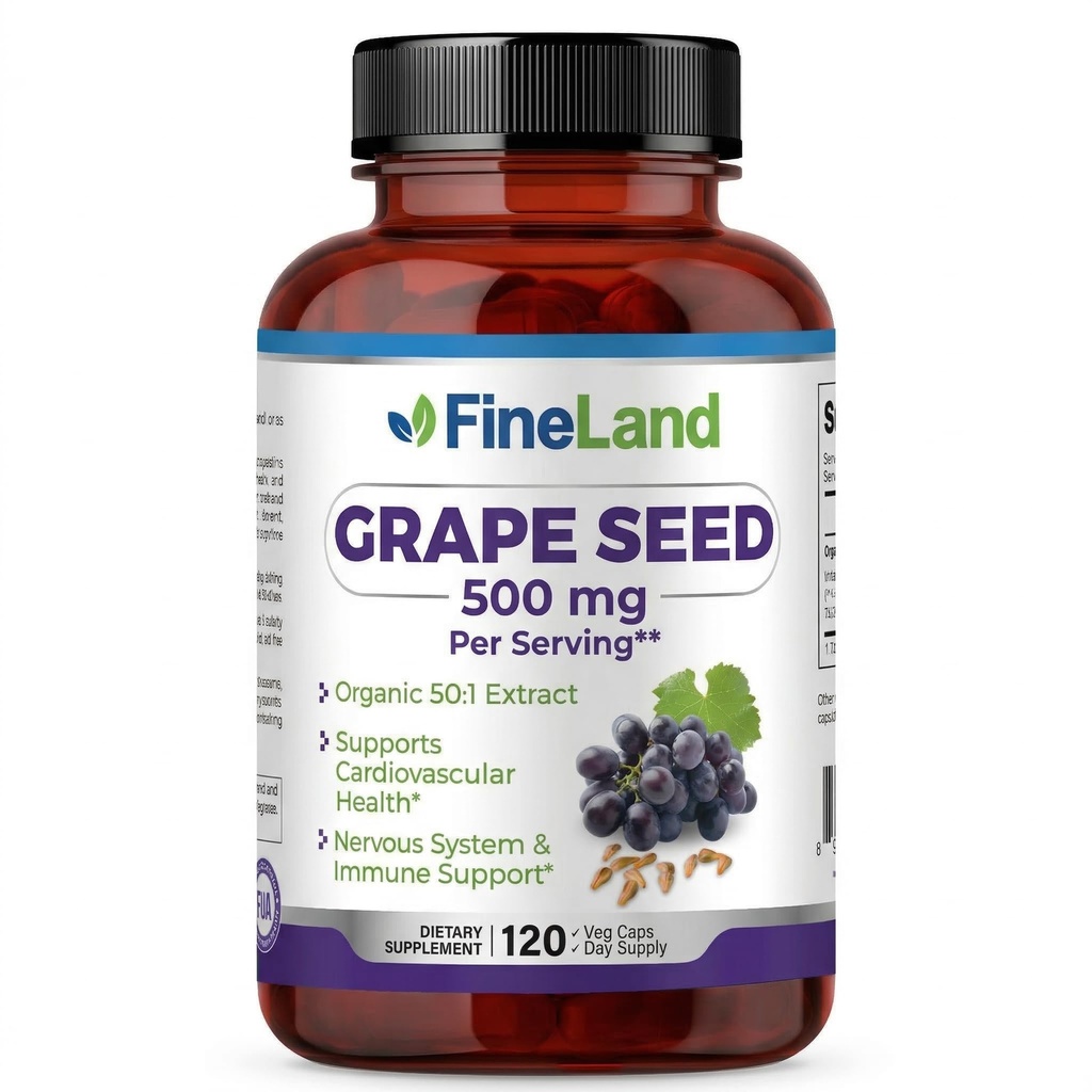 FineLand Grape Extract 50: 1 - 25,000 mg Equilovalen per Capsule - 120 Vegan Capsules - Kaya dalam Antioksidants, Heart, Ammune & Circulation Dukungan - Non-GMO 124; Dibuat di AS