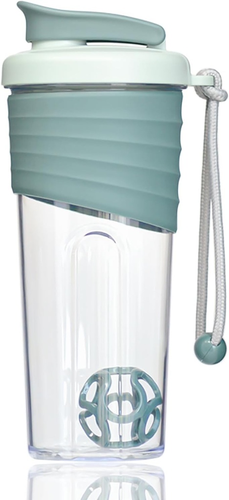 Protein Shake Bottle 24oz - Teal Transparent Tritan dengan Skala Pengukur, Silikon Grip & Teal Shaker Ball - Sempurna untuk Protein Shakes, Smoothies, dan Supplemen