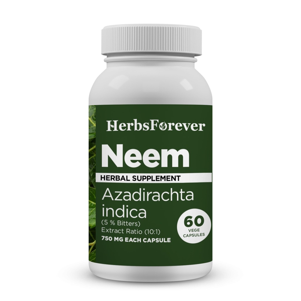 Herbsforever Neem Capsules Azadirachta Indica Skin Suplemen 60 Vege Kapsul